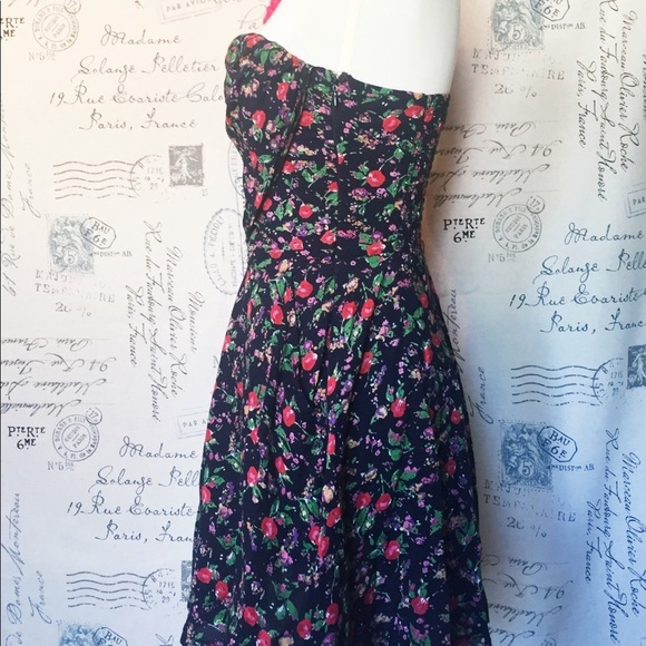 TOO POSH Vintage Strapless Navy Micro Floral Print Mini-dress - Picture 7 of 11